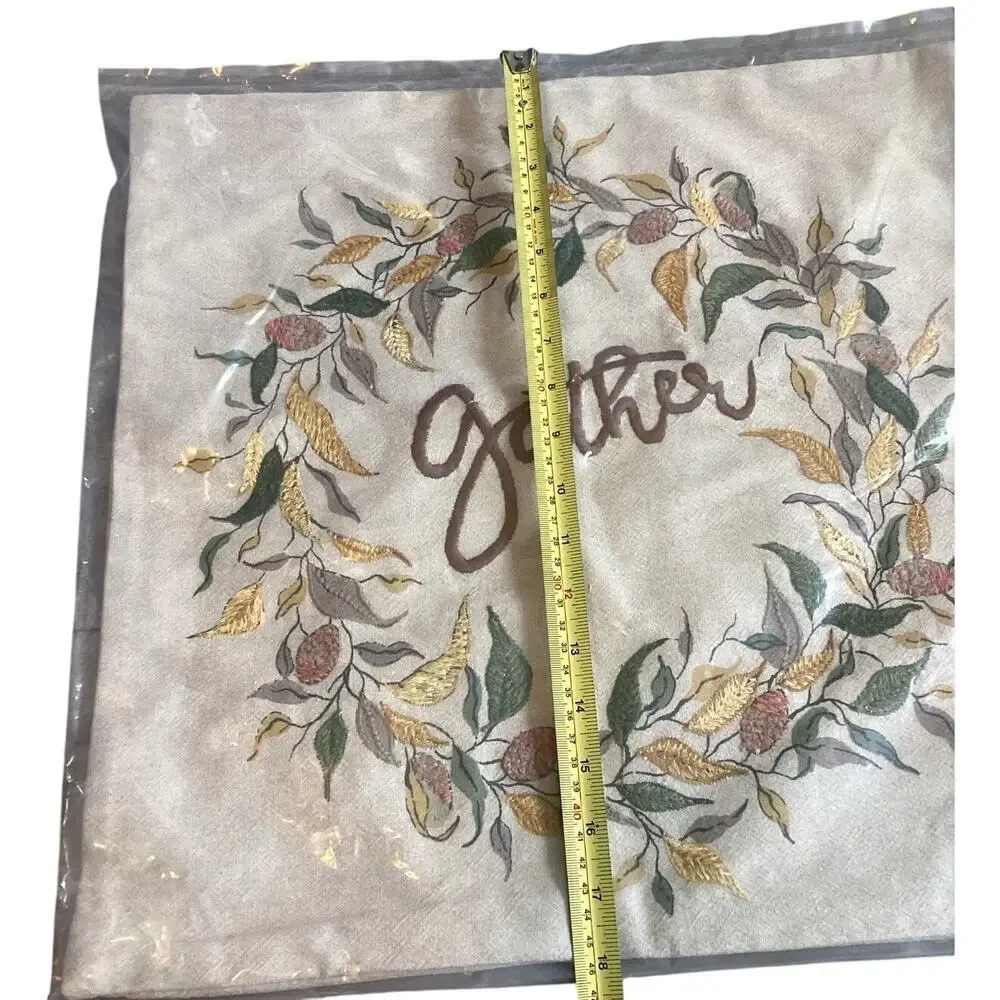 Embroidered Pillow Cover Gather Floral Thanksgiving‎ Fall Farmhouse Country NEW